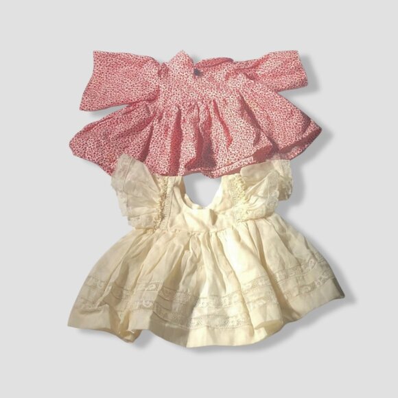 Vintage Baby Doll Dresses Bundle Lace Puff-Sleeve Floral Prairie-Style Cream/Red - Picture 1 of 10